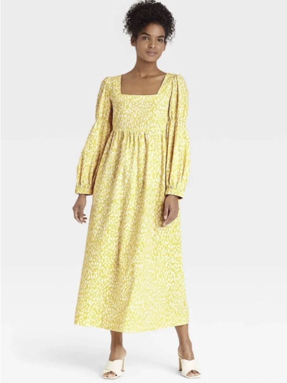 Who What Wear Yellow Square-Neck Puff-Sleeve Maxi Dress